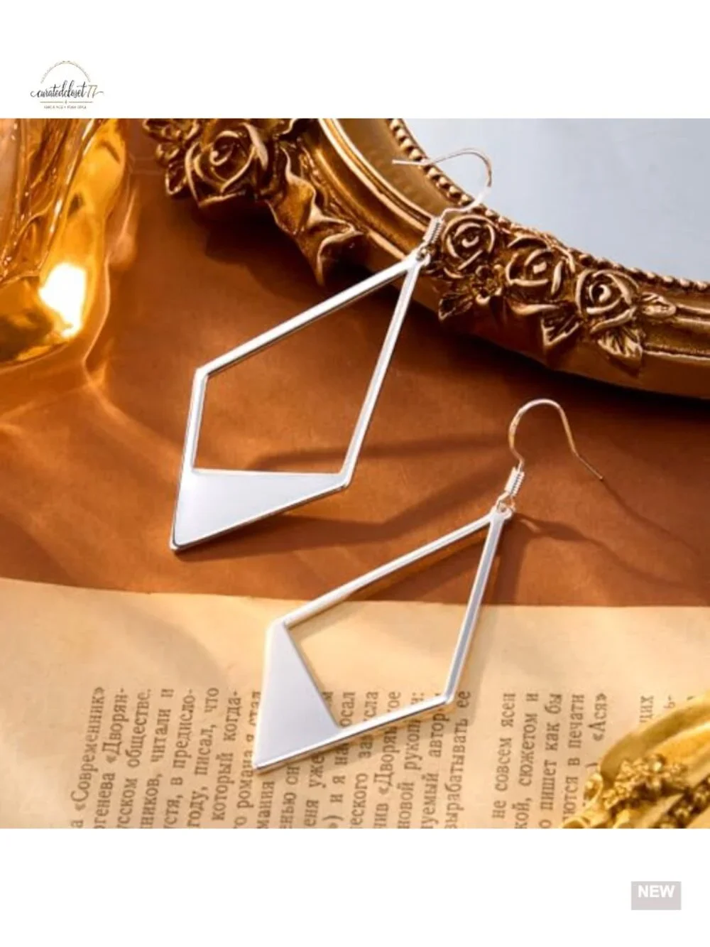 Hypoallergenic Silver Dangle Earrings Leverback Hook Rhombus Statement